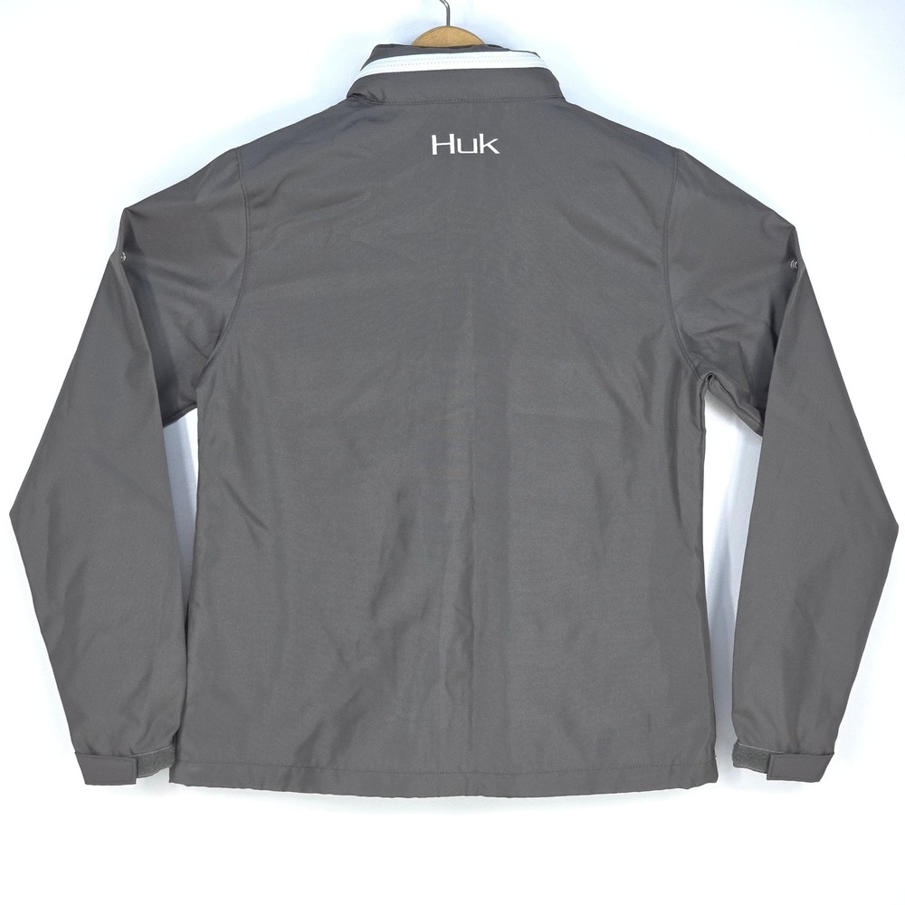 Huk Breaker Performance Windbreaker Jacket Gray Hooded Lightweight Shell Medium - Picture 3 of 16